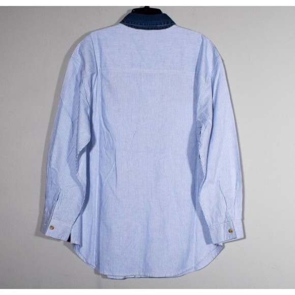 Solutions Original Embroidered Sunflower Blue & White Striped Shirt Sz M - Picture 2 of 5